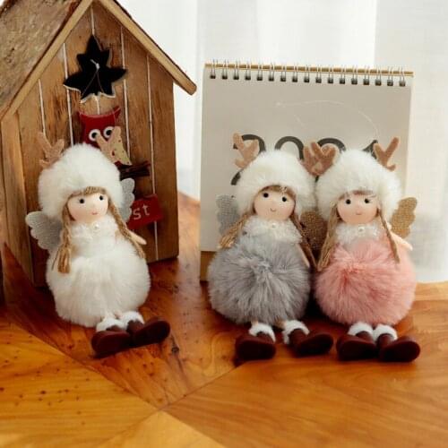 Christmas Decoration Plush Antlers Angel Doll With Wings Pendant 2022 Navidad Christmas Gift Kids Christmas Tree Decor