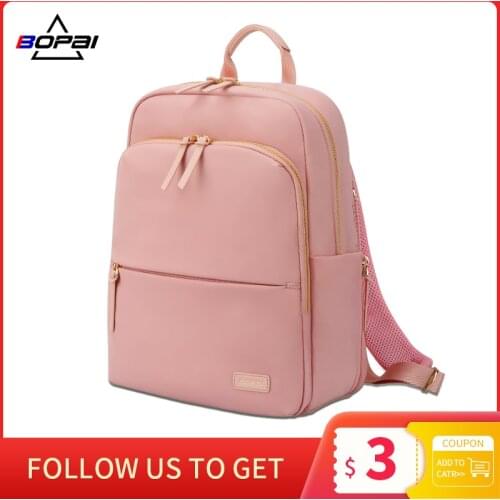 BOPAI Women 14 Inch Laptop Backpack Waterproof Notebook Back Pack Teenage Girls Schoolbag High Quality Casual Female Student Bag