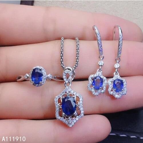 KJJEAXCMY fine jewelry 925 sterling silver inlaid Natural sapphire Necklace Ring Earring female Suit Support test luxurious