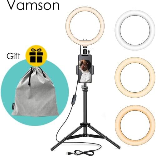 Vamson LED Light with Tripod Video Ring Light Lamp With USB Plug Tripod Stand for Video Vlog Photography lighting Light VLS10D