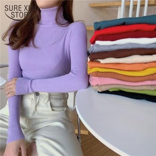 Vintage Pullovers Turtleneck Autumn Winter Long Sleeve Sweater Women 15 Colors Slim Sweater Female Jumper Knitwear New 10978