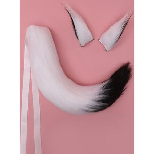 Women Girls Faux Fur Animal Fox Wolf Cat Ears Headband Tail Clip Cute Furry Costume Set Dress Up Halloween Party Anime Cosplay