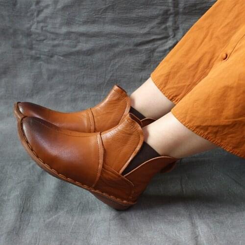 Careaymade-new womens boots handmade soft short boots womens Retro literature art comfortable soft sole flat sole single boots