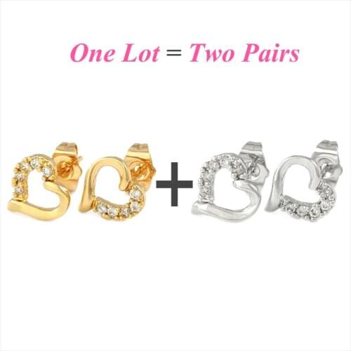 2Pair/Lot Chic Heart Stud Earrings Women African Gold Earings Engagement Bijoux Mariage Ohrringe Orecchini Kupe Kolczyki E3059