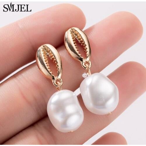 SMJEL New Sea Ocean Shell Earrings For Women Gold Color Metal Statement Earring 2019 Fashion Drop Earring Beach Jewelry studs