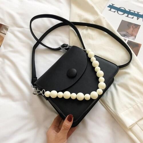 Crossbody Bags for Women 2021 Solid Color Beading Small PU Leather Flap Simple Shoulder Purses and Handbags Trends Luxury Sac