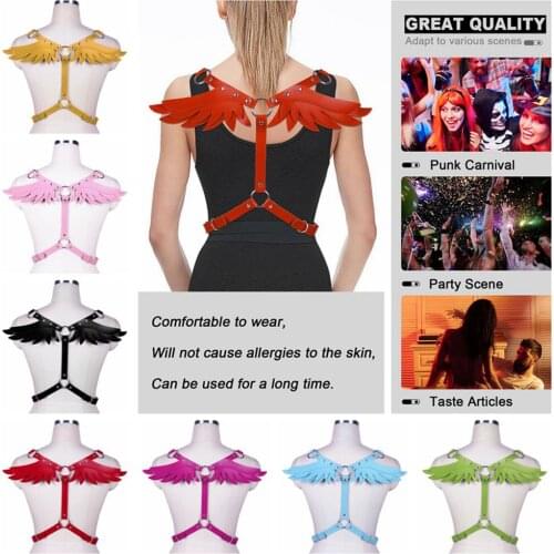 Hollow Bra Angel Wings Sexy Body Harness Woman Top Crops Punk Leather Belt Club Festival Rave Clothing Fashion Goth Accessories
