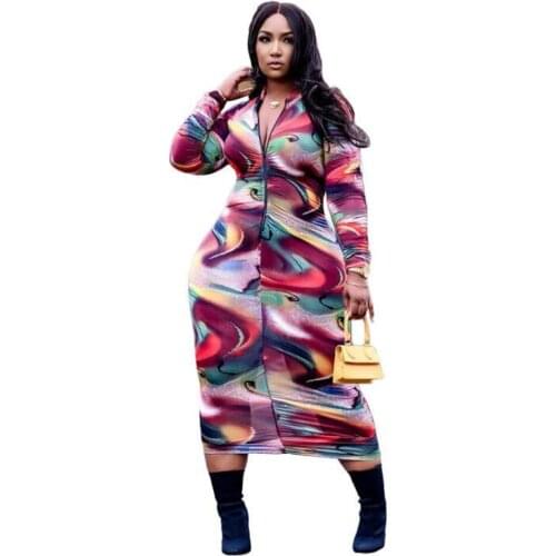 S-XXL Women Sexy Floral Print Deep V Neck Short Sleeve Zip Bodycon Pencil Midi Dress Club Outfits