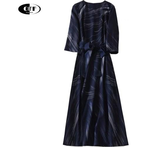 Designer Vintage Autumn Spring Womens Midi Dress Fashion Retro Aesthetic Printed Office Work Elegant Chic Ladies Dresses Femme