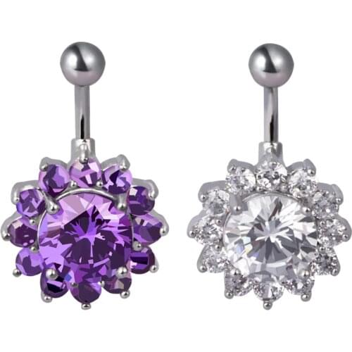 1Pc Surgical Steel Belly Button Rings with 14G Titanium Bar, Hypoallergenic Dangle CZ Navel Rings Barbell Body Piercing Jewelry