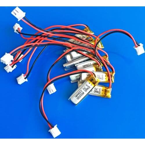 10 pcs 3.7V 110mAh 401030 JST 2.5mm lithium li-polymer ion rechargeable battery for MP3 MP4 GPS bluetooth headset video pen