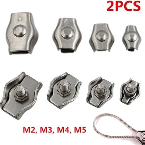2Pcs M2 M3 M4 M5 Clip 304 Stainless Steel Wire Rope Simple Grip Cable Clamps Caliper