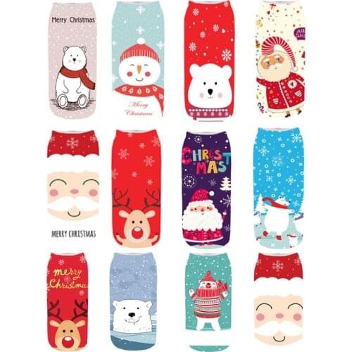 2019 Winter Cotton Straight Christmas Sock Men Women 3D Printing Cartoon Reindeer Santa Claus Snowflake Short Socks Hosiery