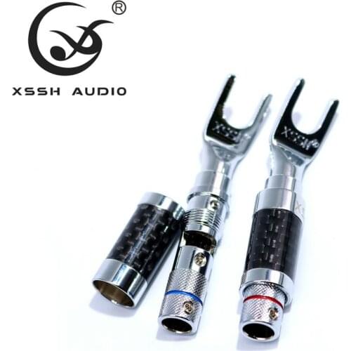 4pcs 8pcs XSSH audio Carbon Fiber Pure Copper Rhodium Plated Fork AMP Speaker 6.8mm Y shape Spade Banana Plug Jack Connector