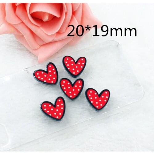 50pcs/lot DIY planar resin heart with white dots kawaii flat back resin heart