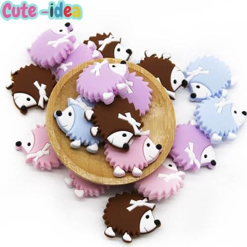 Cute-Idea 10pcs Silicone Animals Beads BPA Free Hedgehog Teething Beads Baby Goods Pacifier Chain Toys Accessories Nurse Gifts