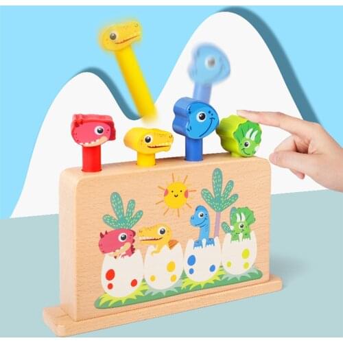 Children Wooden Dinosaur Jumping Toys Montessori Educational Sensory Toys Fine Motor Training Bounce Stick Game Toy