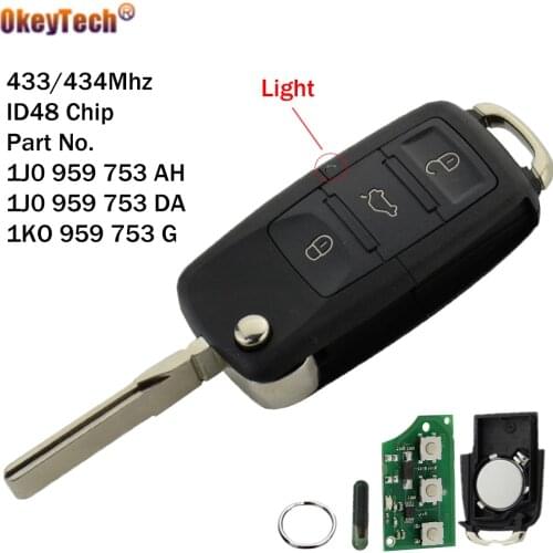 OkeyTech Remote Flip Car Key For Volkswagen VW Leon Polo Golf ibiza For Skoda ID48 433/434Mhz 1J0 959 753 AH/DA Or 1KO 959 753 G