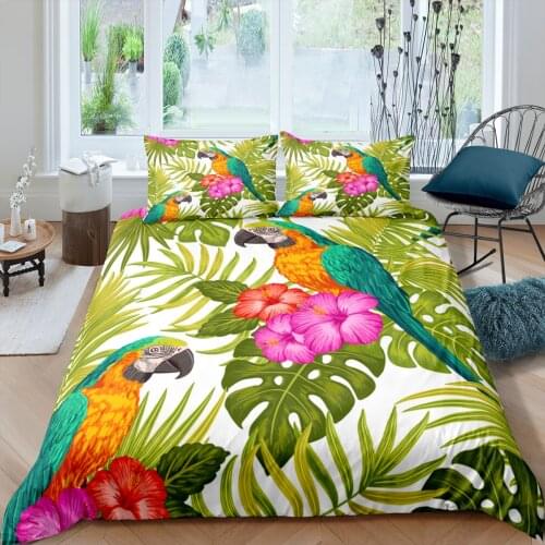 Home Living Luxury 3D Leaf Parrot Bedding Set Comfortable Duvet Cover Set Kids Bedding Set Queen and King EU/US/AU/UK Size