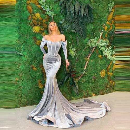 Elegant Mermaid Prom Dressing Gowns Cap Sleeves Long Sleeve With Long Train Velvet Plus Size Pageant Evening Dresses