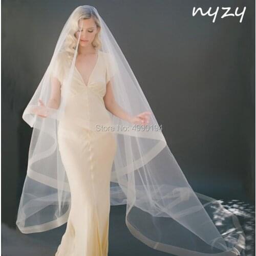 NYZY V5 Real 3m Long Champagne Cathedral Veil Wedding Veil Bridal Veil No Comb 1 Layer Wedding accessories velo voile 2019