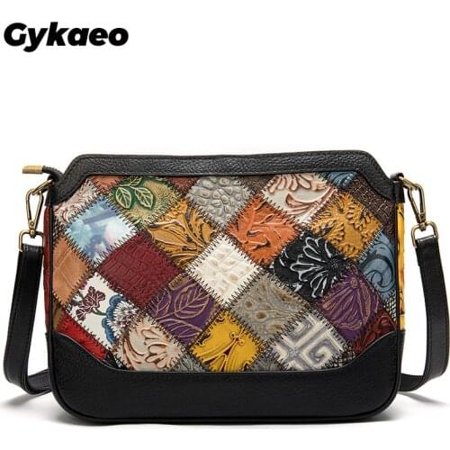 Gykaeo Cowhide Womens Shoulder Bag Lady Patchwork Multicolors Crossbody Bags for Women Genuine Leather Messenger Bag Sac A Main