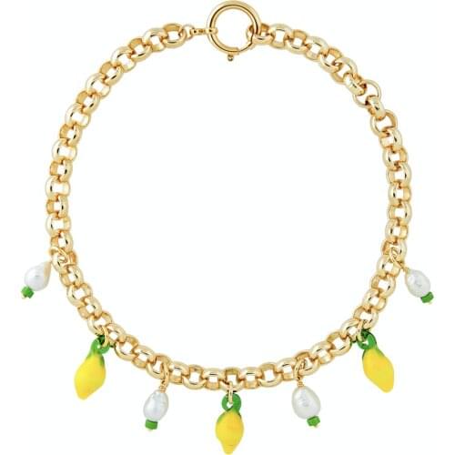 Hand-made bijoux choker freshwater pearl necklace glass Red strawberry cherry mushroom pendant charm necklaces for women jewelry