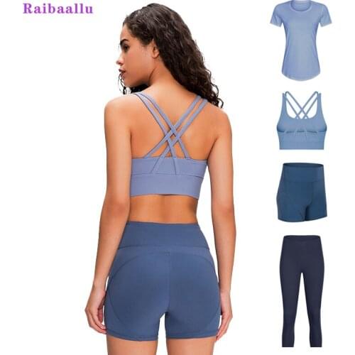 Spring/summer four sets T-shirt bra short pant cotton moisture absorbent sweat running fitness ladies multi-color option Classic