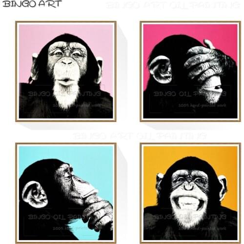 Artist Hand-painted Funny Animal Monkey Oil Painting on Canvas Fashion Design Funny Animal Gorilla Oil Painting for Living Room