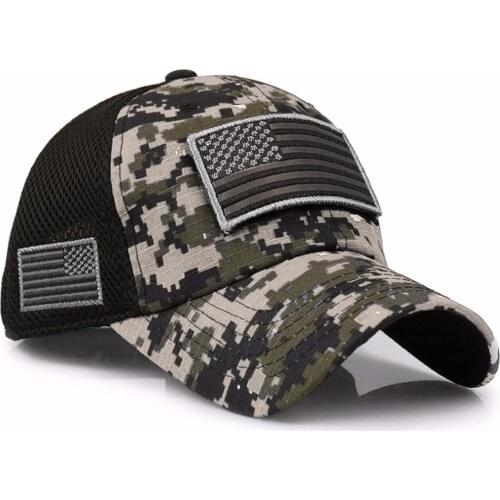 Tactical Camouflage Baseball Caps Men Summer Mesh Military Army Caps Constructed Trucker Cap Hats With USA Flag Patches