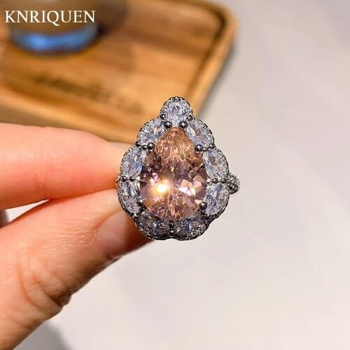 Charms 10*14mm Water Drop Topaz Pink Quartz Gemstone Rings for Women 925 Sterling Silver Fine Jewelry Gift Party Accessories