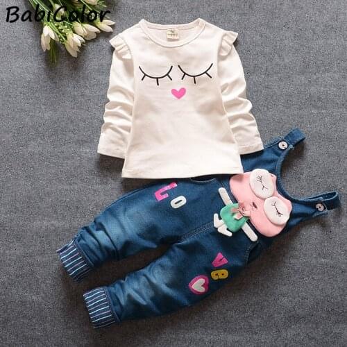 BibiCola Infant Girls Clothing Sets Baby Clothes Suit Children 2 pieces jeans Overalls Newborn Romper Set Spring Autumn 2017