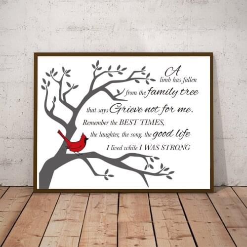A Limb has Fallen Art Prints Funeral Memorial Sympathy Remembrance Quote Poster Canvas Painting Wall Art Picture Home Room Decor