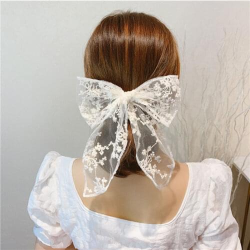 Korea Lace Cute Big Bow Hairpin Womens Fashion White Hair Accessories for Women