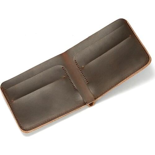 Genuine Real Leather Mens Short Wallet Vintage Male Crazy Horse Compact Wallets And Purse Credit Bank ID Card Case Holder