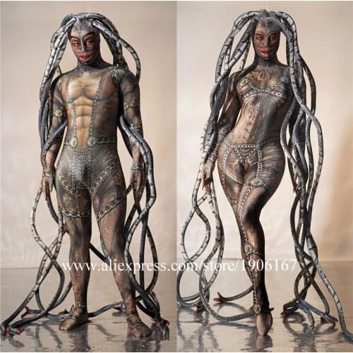 Halloween event print alien snake Medusa stage performance clothes Siamese trousers cosplay dance suit ballroom costume