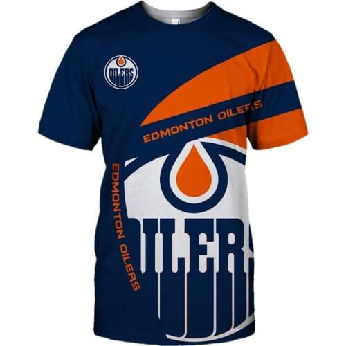 Summer Casual Tops Edmonton Mens fashion Blue orange stitching white note print Oilers T-shirts