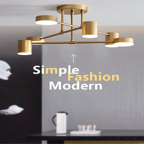 Golden Metal Lampshades Chandelier For Living Room Modern Round 220V LED Chandeliers White Bedroom Home Lighting Fixtures