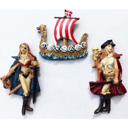 Fridge Magnet Souvenir Nordic Denmark Creative Decor The Vikings Pirate Ships 3d Resin Cute Refrigerator Magnets Sticker Gift