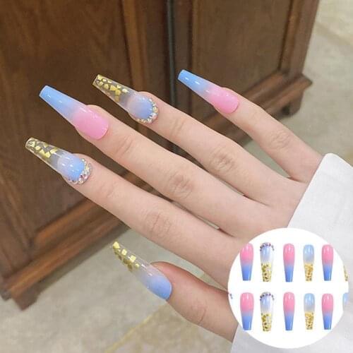 24PCS Dark Punk False Nails with Glue Gradient Long Detachable Fire Stick on Nails Flame Art DIY Fashion Manicure Tool