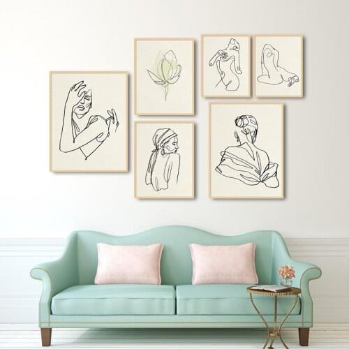 Abstract Line Drawing Wall Art Minimalist Print Canvas Painting Nordic Beige Poster Woman Body Picture Modern Living Room Decor