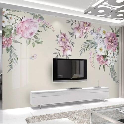 Custom Any Size Mural Wallpaper Modern Hand-painted Watercolor Flowers Photo Wall Murals Living Room TV Self-Adhesive Stickers