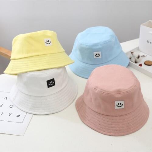 2021 New Summer Parent-Child Fishing Hat Cute Smile Solid Bucket Caps Fashion Boys Girls Sun Hat Flat Cap For Kids & Mom Gifts