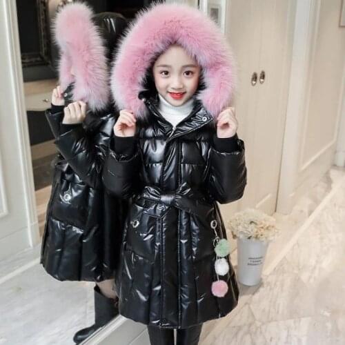 Girls' cotton padded clothes winter clothes 2020 new coat childrens bright long thickened fur coat cotton padded jacket