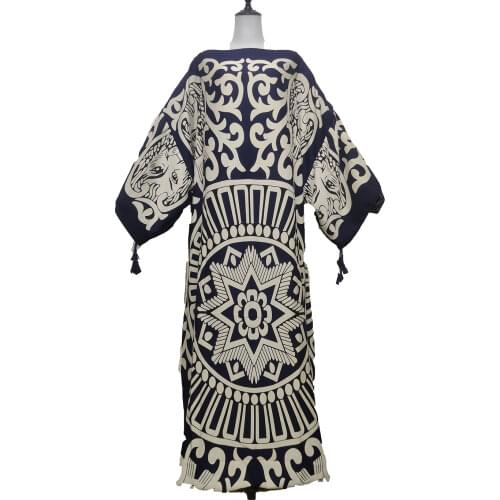 Autumn Winter Traditional Bohemian Cotton Abaya Kaftan Floor Length BouBou European Clothing Oversize Dashiki African Kaftan