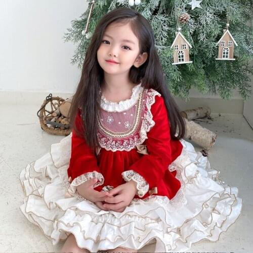 Autumn Winter Kids Dresses For Girls Velvet Lolita Lace Dress Party Evening Dresses