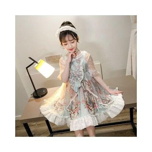 5-10 years old girl Charola Rita cute little fairy fashion double bow dress new style big girl princess print dress