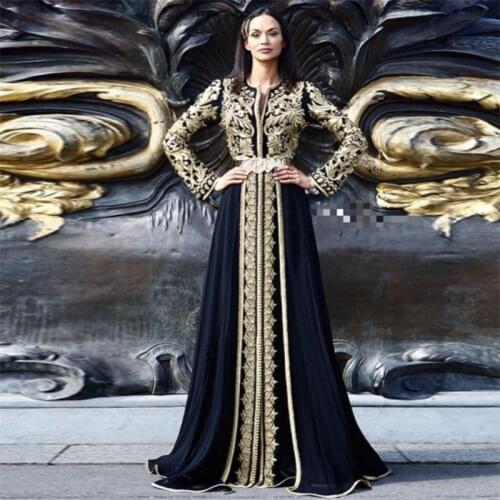 Muslim Dubai Arabic Evening Dresses Stunning Applique Long Sleeves Formal Gowns Custom Made Plus Size Moroccan Kaftan Prom Dress