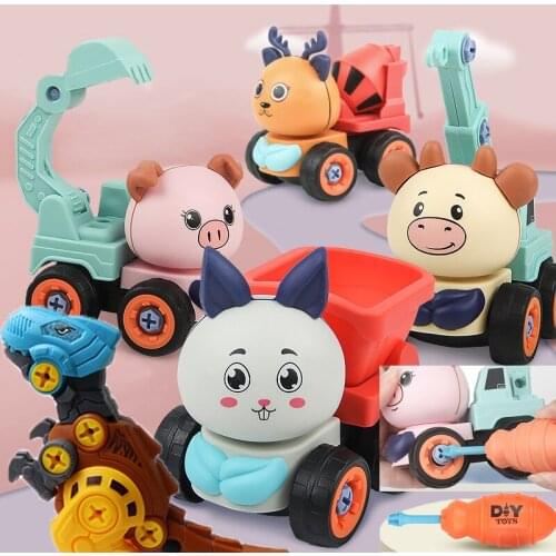 Disassembly Engineering Vehicle Dinosaur 3D Diorama Model Building Blocks Kids Toy Car Puzzle DIY Assembly Toddler Toys for Boys