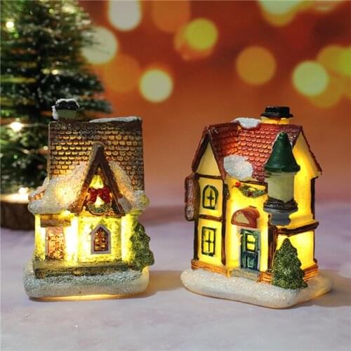 Drop Ornaments Christmas Resin Small House Decoration with Warm Lighting Micro Landscape Decoration Xmas Pendant